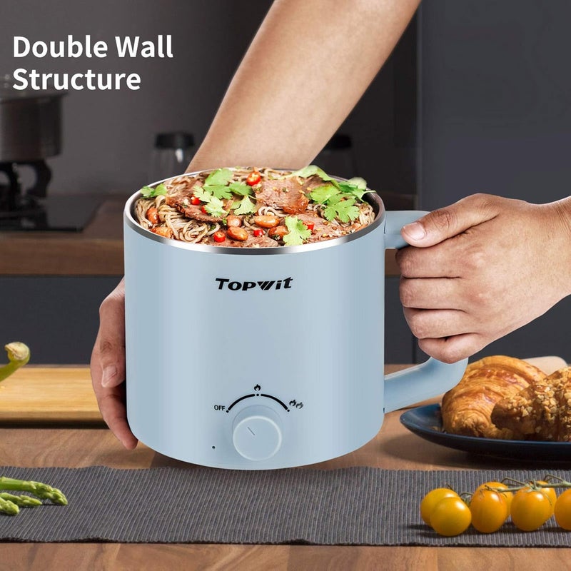 TopWit Hot Pot Electric, Electric Pot, 1.6L Ramen Cooker, Multifunctional Cooker for Pasta, Shabu-Shabu, Oatmeal, Soup and Egg with Over-Heating Protection, Boil Dry Protection, Blue - Image 5